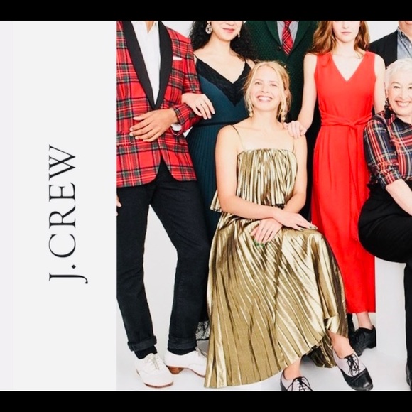 New J crew Collection Gold Lamé Pleated Midi Dress - Picture 7 of 15